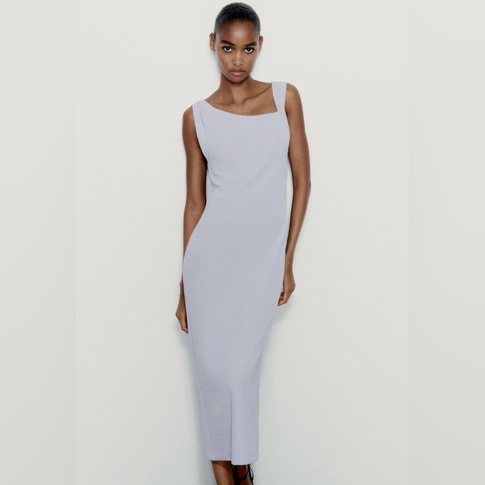ZARA NWT Lilac Flowy Flare MIDI Dress  Pleats Size Large